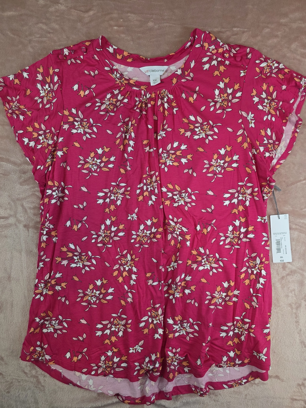 Liz Claiborne Hot Pink Floral Short Sleeve Blouse
